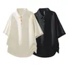 Nova Camisa Polo Masculina de Waffle com Gola Waffle de Manga Curta para o Verão de 2026, Top Liso Tendência Casual Solto Estilo Japonês