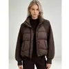 Chaqueta de Algodón Patchwork con Cuello Alto y Mangas de Punto Estilo Extranjero Nuevo Invierno 2026 para Mujer, Abrigo Corto Grueso de Moda, Directo de Fábrica