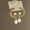 Brincos Pingente Estrela Lua com Diamante Pérola Inlaid Agulha de Prata Brincos de Nicho da Moda Transfronteiriços Brincos Personalizados de Alta Qualidade para Mulheres