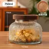 Pote Selado com Relevo Vintage Garrafa de Barriga Grande Pote Redondo Doméstico para Armazenamento Embalagem de Grãos Garrafa de Vidro Transparente Garrafa Vazia Venda por Atacado