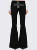 Conjunto de Camiseta de Manga Larga Off-Shoulder con Remaches de Cruz de Personalidad Street-Style y Pantalones Acampanados Versátil de Moda Ins
