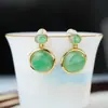 Pendientes de botón Huibao de plata S925 con cabujón de esmeralda africana, elegantes, sencillos, versátiles, de alto nivel, para temperamento, de mujer