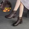 Jiezu 2025 Inverno Novo Retrô Versátil Tecido Forrado com Lã Quente Cano Alto Botas de Algodão Couro Bovino de Primeira Camada Sapatos Femininos para o Trabalho