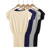 Fs589-25 Estilo Blogger Estilo Coreano Ajustado Un Hombro Oblicuo de una Línea Tejido de Punto Manga Corta Vestido Ajustado a la Cadera Falda Corta