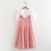 Conjunto de Dos Piezas Verano 2025 Falda con Tirantes Reductora de Edad Japonesa para Mujer con Encaje Cuello de Muñeca Camisa Blanca Falda Lencera