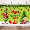 Tela de fondo temática de Grinch navideño de alta venta transfronteriza de Temu con impresión de alta definición para decoración de fotos de fiesta, en stock