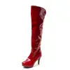Botas Martin de tacón de aguja con cremallera lateral para otoño e invierno, botas largas de charol transfronterizas, plataforma impermeable, puntera redonda, tacón alto, botas de mujer de talla grande, versátiles
