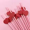 Pajita de Papel Desechable Biodegradable Pajita Creativa de Corazón para San Valentín Decoración para Hornear Pastel Insertable Té con Leche