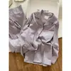 Pijama de Rayas Moradas de Manga Larga Estilo Coreano para Mujer 2026 Nuevo Estilo Primavera y Otoño Holgado Talla Grande Conjunto Perezoso para Estar en Casa
