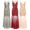Comercio Exterior Transfronterizo Vestido Vintage de los años 1920 Vestido de Dama de Honor Malla con Lentejuelas y Perlas Vestido de Noche Vestido Largo de Boda Europeo y Americano