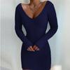 Transfronterizo 2022 Ropa de Mujer Europea y Americana Amazon wish Otoño e Invierno Nuevo Vestido Suéter Tejido Sexy con Cuello en V y Manga Larga