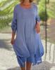 Vestido de color sólido con cuello redondo y falda irregular, nuevo para 2023, de estilo europeo y americano, para ventas transfronterizas en Amazon, sitio independiente, con un aire elegante y etéreo