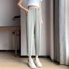 Feminino 2023 Verão Straight Tube Loose High Cintura Emagrecedora Cropped Casual Cinza All-match Calças