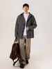 Suéter cárdigan de punto gris oscuro de peso pesado para hombres y mujeres, Otoño Invierno, Moderno, Ajuste limpio, Versátil, Holgado, Engrosado, Chaqueta con capucha