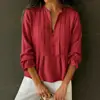 Roupas Europeias e Americanas Femininas Transfronteiriças 2025 Amazon Nova Coleção Primavera e Verão Casual Cor Sólida Gola V Manga Longa Listrada Algodão Linho Camisa para Mulheres