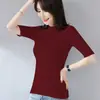 Camiseta Feminina Gola Redonda Gola V Gola Alta Pequena Manga Média Efeito Emagrecedor Manga Três Quartos Manga Meia Manga Alta Gola Alta Top para Usar por Baixo Feminino