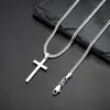 Colar com Pingente de Cruz de Aço Inoxidável Estilo Novo Europeu e Americano Transfronteiriço, Corrente de Pescoço Simples Versátil Personalizada para Homens, Joias para Atacado
