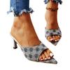 Zapatillas de tacón alto bordadas puntiagudas de comercio exterior europeo y americano para mujer, talla grande, peep toe, punta abierta, tacón de aguja, zapatos de moda, tacones altos