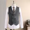 Terno Formal Masculino de Luxo com Lapela Notch, Lã Resistente a Amassados Risca de Giz, Terno para Noivo, Terno Masculino Texturizado de Três Peças