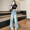 Jeans de Pierna Ancha Retro Azul Nuevos para Mujer, Tallas Grandes, Cintura Alta, Corte Holgado, Adelgazantes, Pantalones de Longitud Completa, Primavera/Otoño 2026