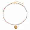 Collar con Colgante de Medalla de Cruz Vintage para Mujer de Aleación Grabada con Cuentas Mixtas y Cadena de Extensión Ajustable para Uso Diario