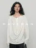 Camiseta de manga larga estilo relajado HAVEGAN/Otoño con lyocell y lino para mujer, top casual estilo old money