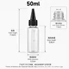Suministro directo en stock de botellas de plástico transparente con tapa de punta, 10-100 ml, con escala, botella exprimible para dispensar pigmento y aceite esencial