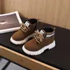 Botas Martin infantis, sapatos infantis de outono e inverno, calçados infantis, botas Martin de tricô para meninos, botas Martin pretas para meninas, botas de couro infantis