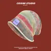 Chapéu de Tricô Colorido em Degradê para Circunferência de Cabeça Grande Unissex Verão Respirável Fino Gorro Estilo de Rua Touca