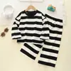 Conjunto de Ropa para Niños y Niñas, Mismo Estilo Camiseta de Manga Larga a Rayas + Pantalones Rectos, Ropa Deportiva Casual para Hermanos, Venta al por Mayor Transfronteriza