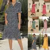 Amazon Ropa Europea y Americana Vestido de Playa Pequeño Floral Verano 2024 Popular con Cordones Manga Corta Casual de Gasa