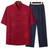 Conjunto de Camisa de Manga Corta de Algodón Hielo para Adultos Mayores, Nuevo Estilo Chino de Verano Holgado Traje Tang para Hombres, Papá y Personas Mayores