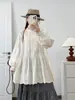 Estilo Otoño Fresco Encaje Cuello Alto Pequeño Plisado Acordeón Algodón Bordado Dobladillo Hueco Manga Larga Camisa Camisa Babydoll