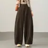 Calça feminina de algodão Tencel com corte curvo, novo modelo outono 2026, cintura alta, modelagem solta, afina a silhueta, versátil, plissada, calça casual de perna larga