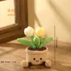 Planta de Vaso de Lã Tulipa de Crochê - Vaso de Crochê Integrado com Pernas, Decoração de Escritório e Casa, Em Estoque Atacado