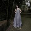 Vestido de tirantes con estampado irregular de doble capa y péndulo grande, color Gris Azul