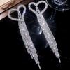 Dia dos Namorados Estilo Quente Luxuosos Brincos de Amor com Strass Brilhante e Borla Longa Moda Feminina Brincos de Pino com Strass