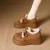 Mocassins Retrô Khaki com Plataforma Aumentadora de Altura, Forrados com Lã, para Mulheres, Novo Inverno 2026, Sapatos de Algodão Quentes Estilo Birkenstock