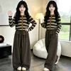 Conjunto de Otoño para Niña: Conjunto de Sudadera a Rayas con Capucha y Pantalones Casuales, Nuevo Estilo 2026, Conjunto de Dos Piezas para Niñas Mayores en Primavera y Otoño