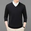 Nuevo Suéter de Punto para Hombre Otoño e Invierno Cuello en V Manga Larga Suéter Básico de Punto Cálido Casual Ropa Interior Suéter de Color Sólido Tendencia