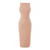 Impresionante y elegante vestido bodycon sin mangas de un solo hombro con abertura lateral, nuevo estilo de verano, entallado a la cintura, fruncido, ajustado, midi