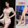 Desejo Puro Lingerie Erótica Uniforme Sexy Cosplay Enfermeira Transparente com Renda Fenda Profunda em V Vestido de Enfermeira Camisola