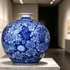 Jarrón de Cerámica Jingdezhen Estilo Nuevo Estilo Chino Nuevo Adorno Sala de Estar Arreglo Floral Decoración de Entrada Estilo Antiguo Cien Flores Porcelana Azul y Blanca