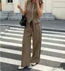 Conjunto de Roupas Femininas Europeu e Americano para o Verão de 2026 Amazon Cross-Border: Calça Wide Leg com Cordão para Ajuste na Cintura, Slim-Fit, e Top sem Mangas