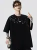 Camiseta Tendência Estilo Americano Cool com Bordado para Homens, Design High-Street de Verão, Blusa Casual Solta de Meia-Manga