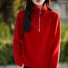 Elegante Casual Lapela Manga Longa Pulôver Base Design Engrossado Meio Zíper Pura Lã Australiana Suéter para Mulheres