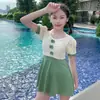 Roupa de Banho Conservadora para Crianças de Meia-Idade e Grandes Conjunto de Roupa de Banho Esportiva Fresca Estilo Ins Menina Crianças Dividida Profissional Natação