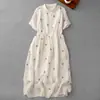Vestido-camisa bordado em foto real para mulheres, verão, luxo leve, senso de alta qualidade, algodão e linho, elegante, francês, longo