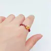 Anillo de oro 999 puro con granate rosa para mujer con moneda de cobre y cuentas de la fortuna, anillo de oro puro del Año del Caballo, venta al por mayor para la industria de la belleza