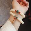 Pulseira de Bodhi Natural com Canópia de Lótus de Círculo Duplo Creme Contas de Rosário de Mão Contas de Buda Wen Prato de Brincar Pulseira de Brincar Estilo Chinês Nacional para Mulheres